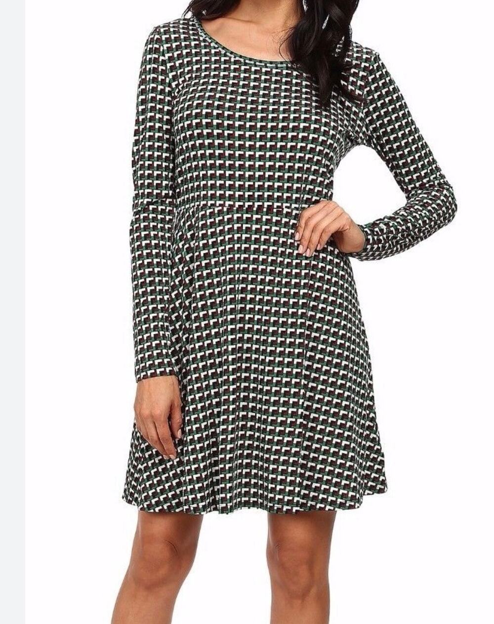 Michael Kors Palmetto Green Madeleine dress w/ geometric print and A-line. 1X